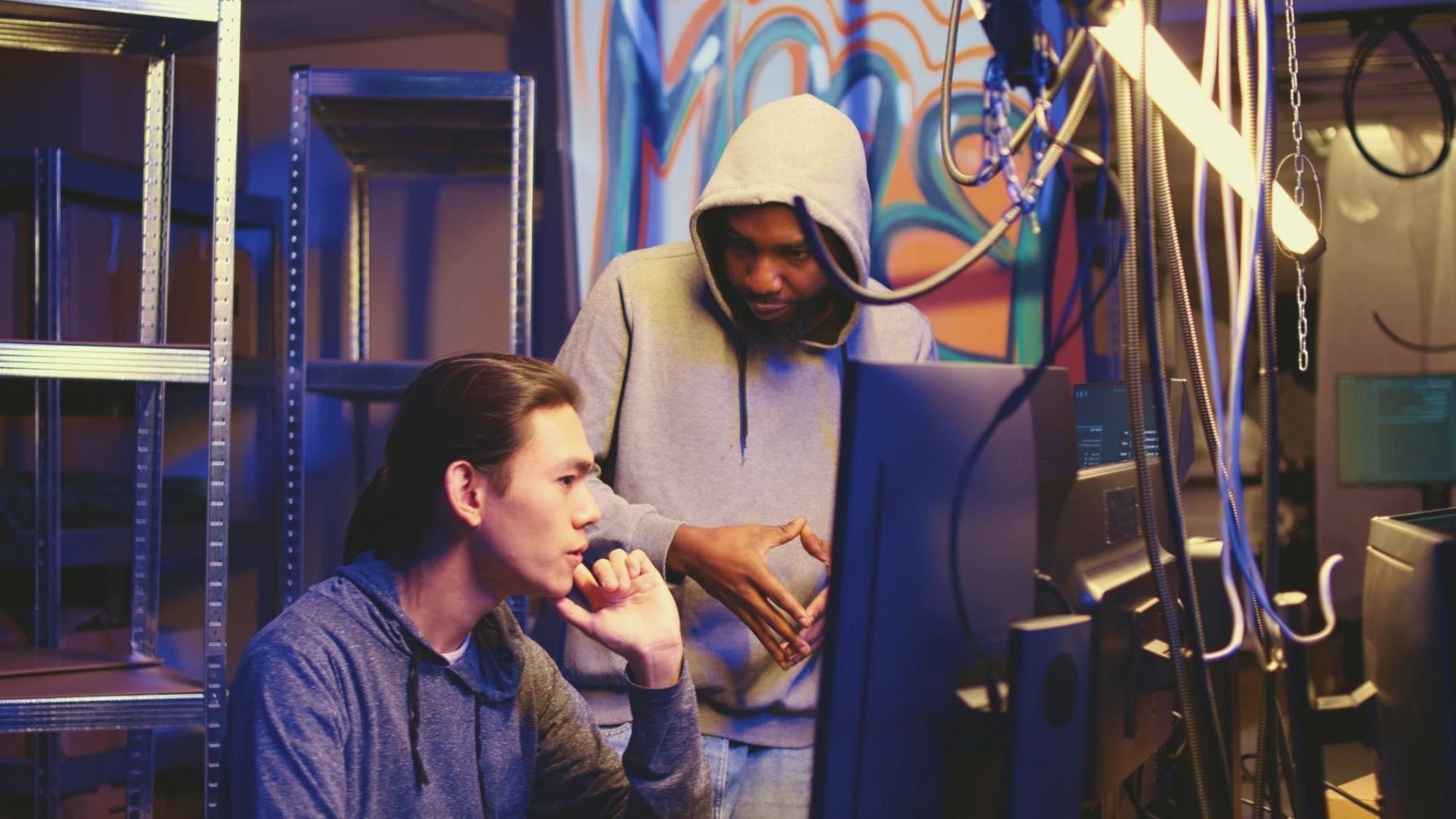 Software developer reviewing code for testing procedures